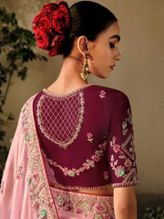 Beautiful Pink Embroidered Silk Function Wear Saree With Blouse