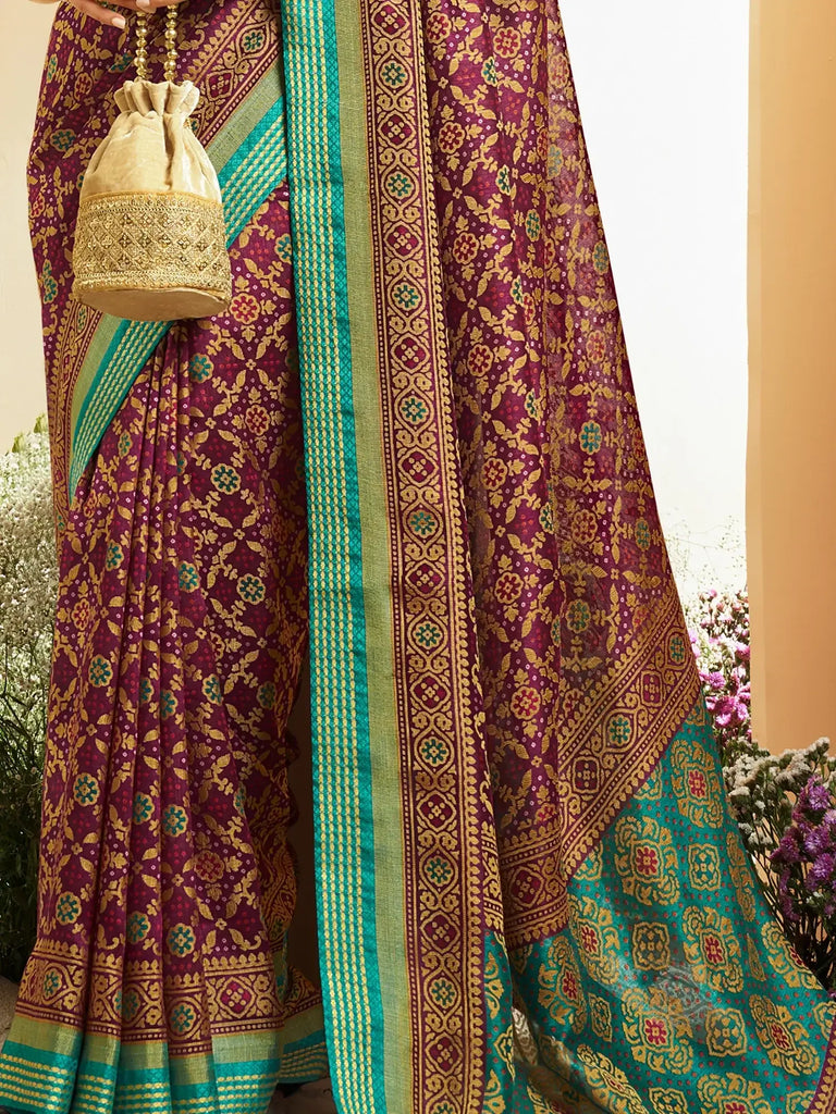 Stunning Purple Patola Printed Silk Festival Wear Saree With Blouse