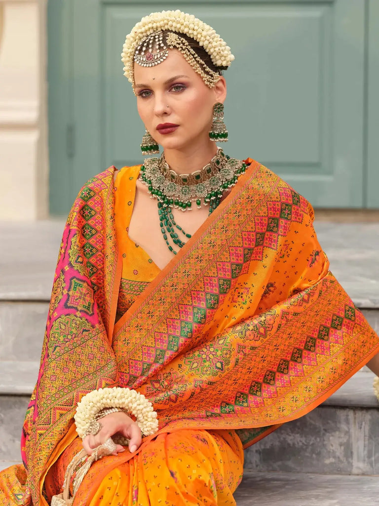 Adorable Orange Zari Weaving Silk Event Wear Saree With Blouse