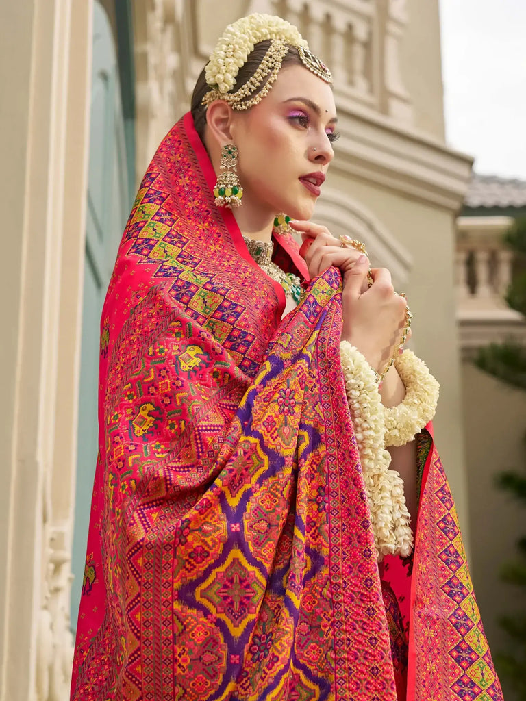 Beautiful Pink Zari Weaving Silk Event Wear Saree With Blouse