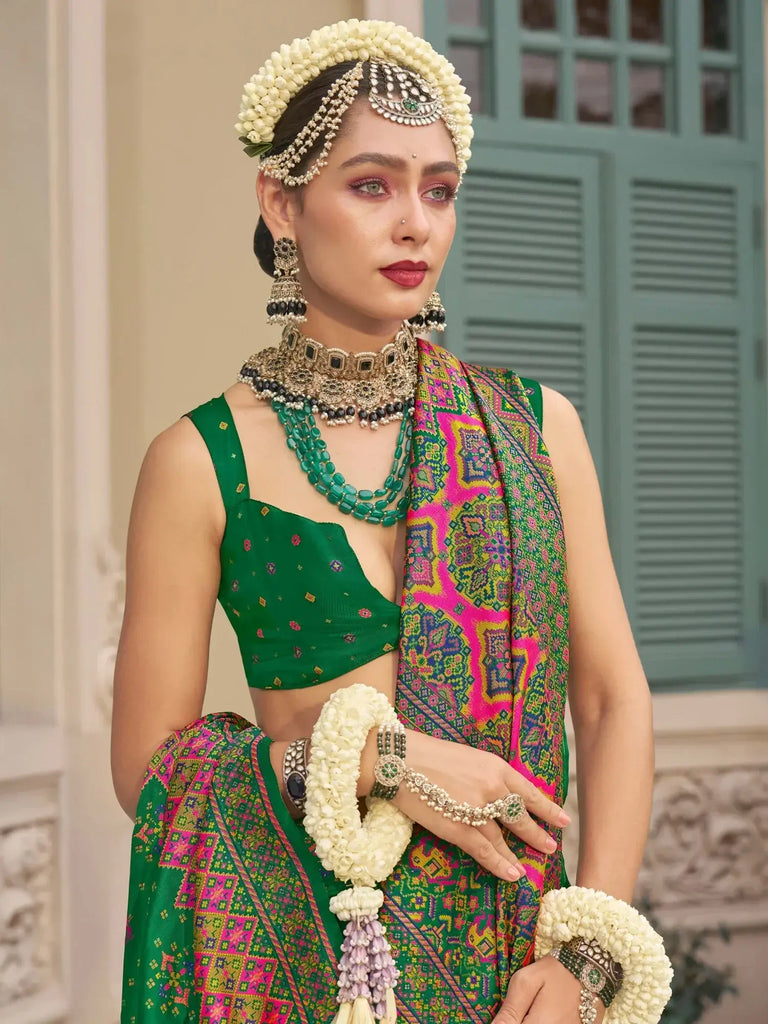 Captivating Green Zari Weaving Silk Mehendi Wear Saree With Blouse