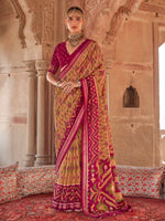 Beautiful Mustard Yellow Patola Printed Georgette Saree With Blouse
