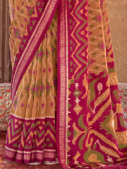 Beautiful Mustard Yellow Patola Printed Georgette Saree With Blouse