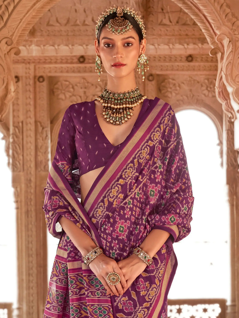 Enchanting Purple Patola Printed Georgette Traditional Saree