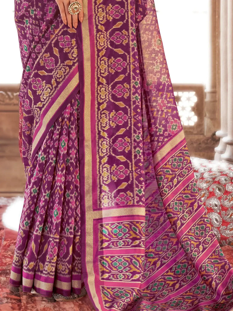Enchanting Purple Patola Printed Georgette Traditional Saree