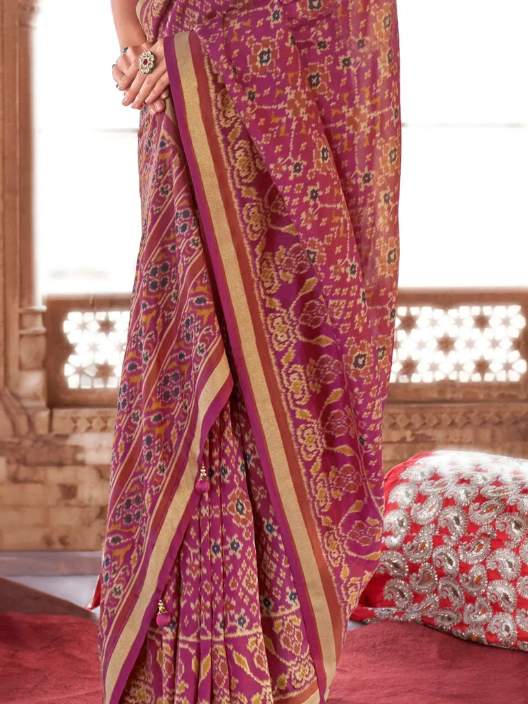 Charming Purple Patola Printed Georgette Saree With Blouse
