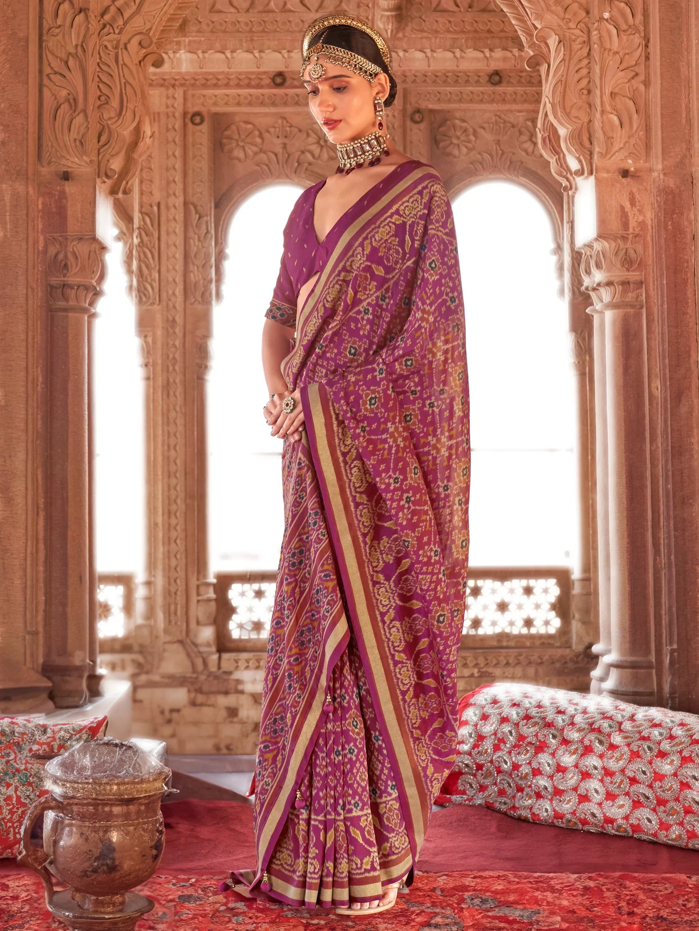 Charming Purple Patola Printed Georgette Saree With Blouse