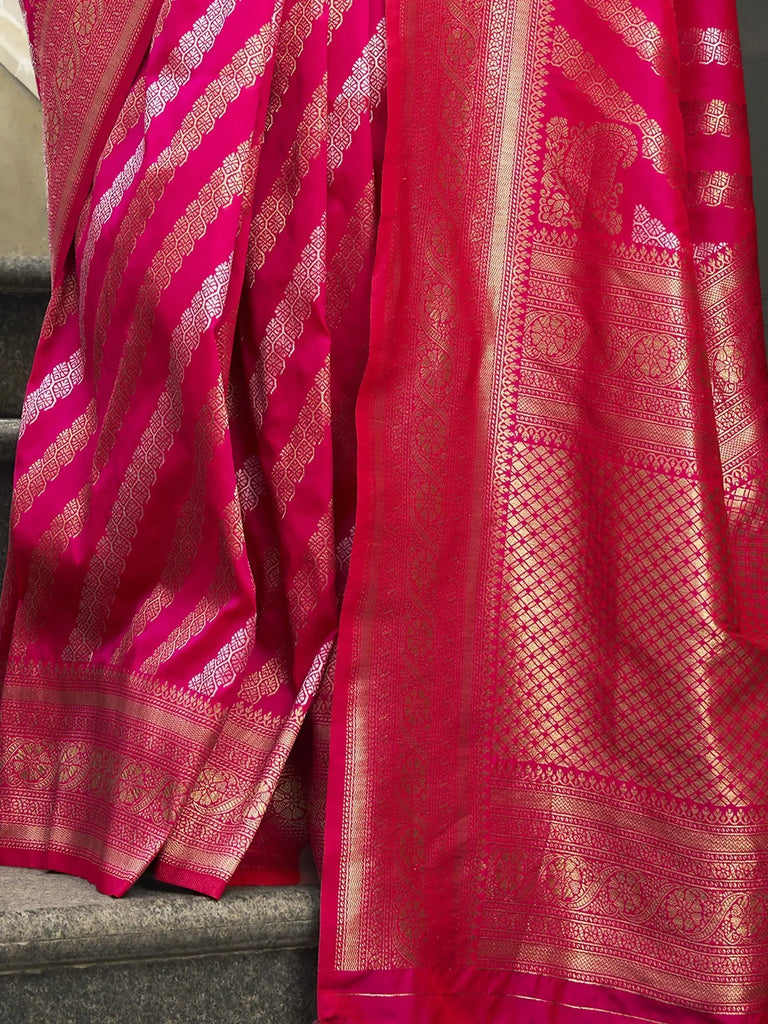 Captivating Pink Zari Weaving Silk Festival Wear Saree With Blouse