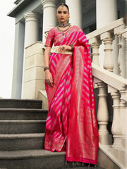 Captivating Pink Zari Weaving Silk Festival Wear Saree With Blouse