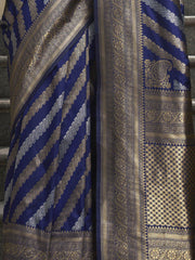 Fascinating Navy Blue Zari Weaving Silk Wedding Saree With Blouse