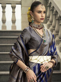 Fascinating Navy Blue Zari Weaving Silk Wedding Saree With Blouse
