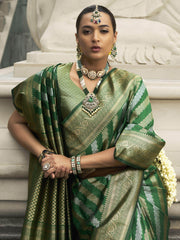 Bewitching Green Zari Weaving Silk Festival Wear Saree With Blouse