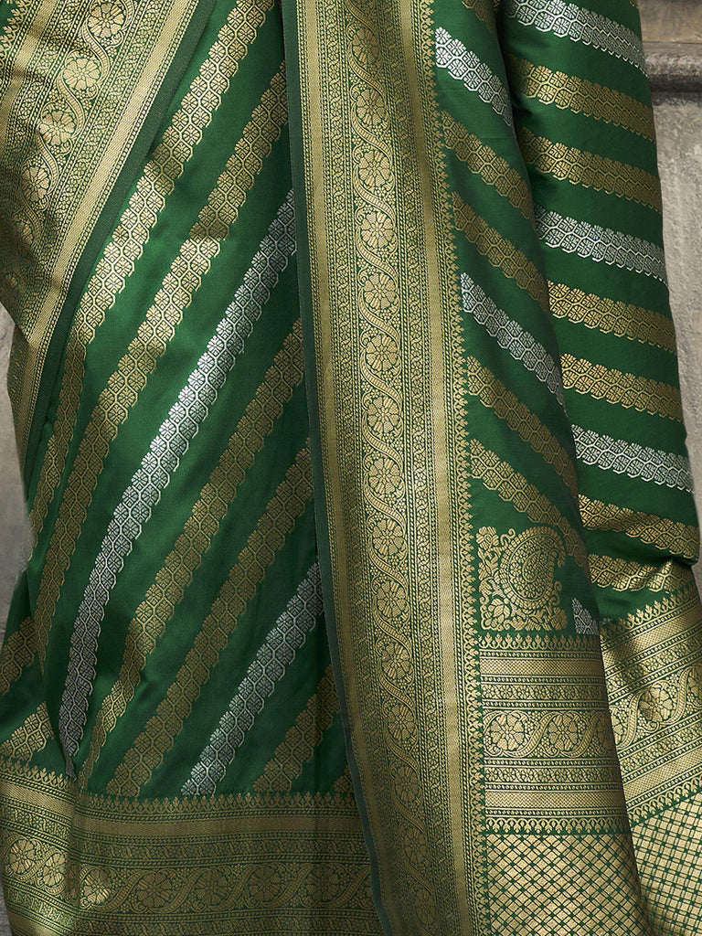 Bewitching Green Zari Weaving Silk Festival Wear Saree With Blouse