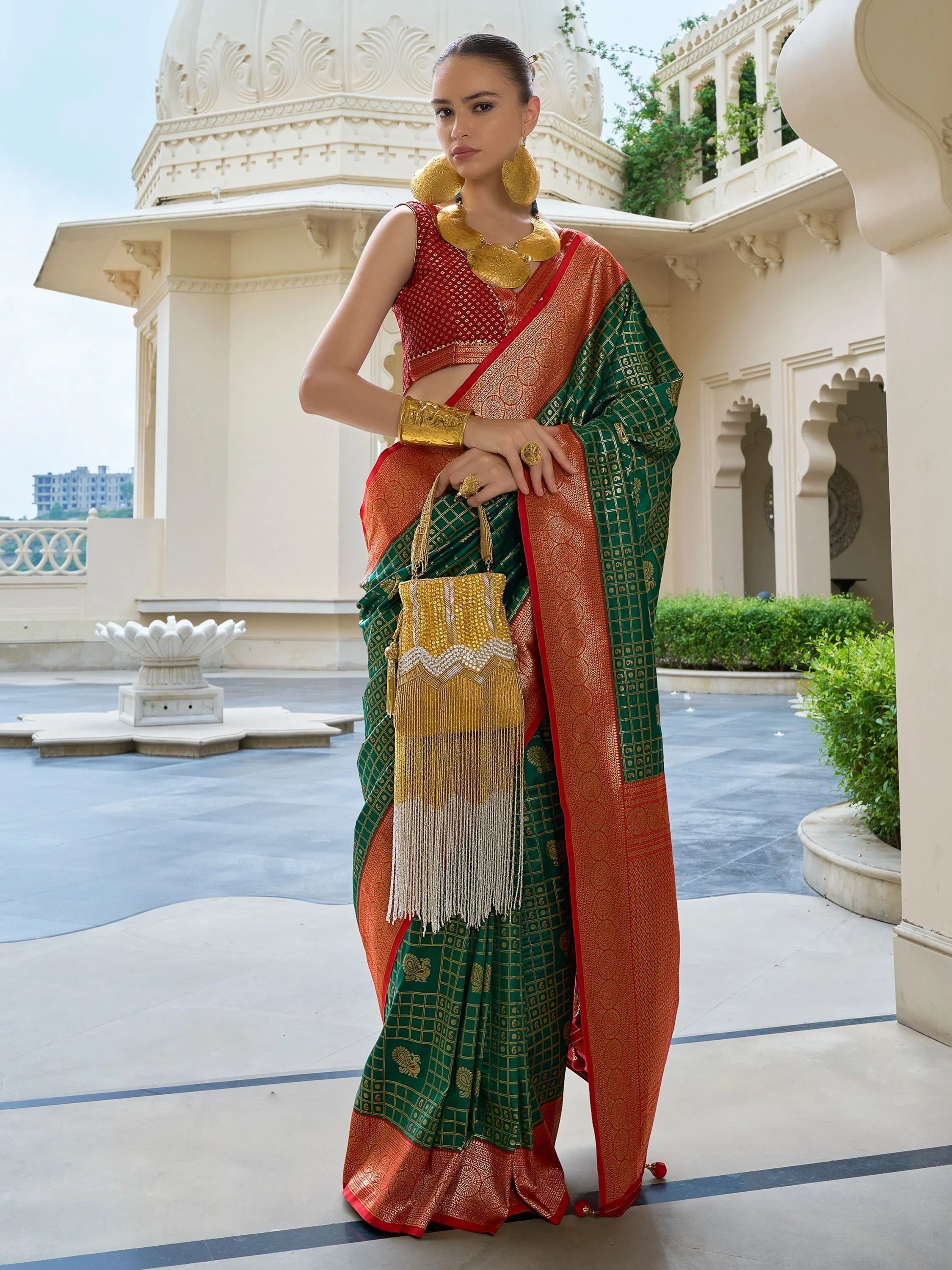 Gorgeous Green Zari Weaving Banarasi Silk Saree With Blouse