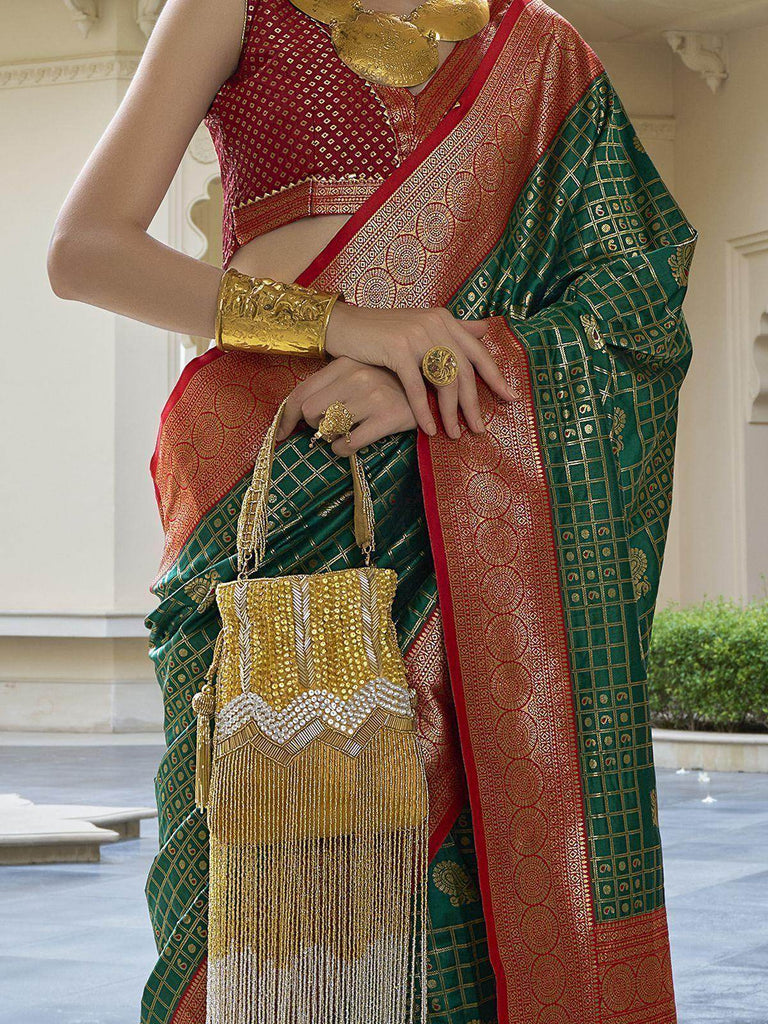 Gorgeous Green Zari Weaving Banarasi Silk Saree With Blouse
