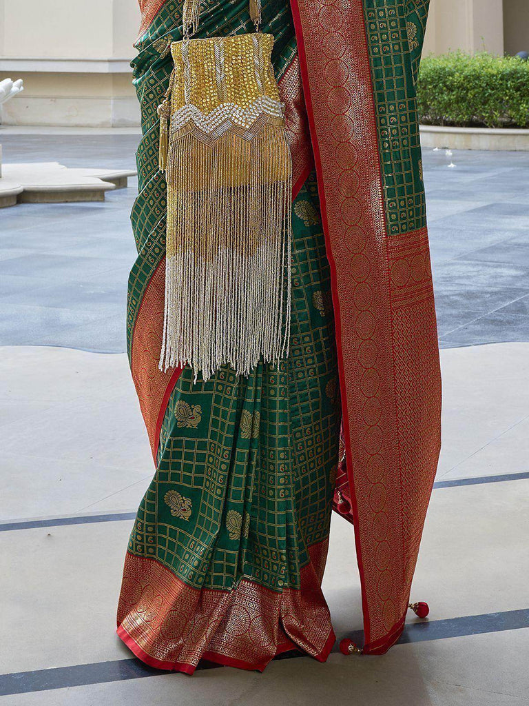 Gorgeous Green Zari Weaving Banarasi Silk Saree With Blouse
