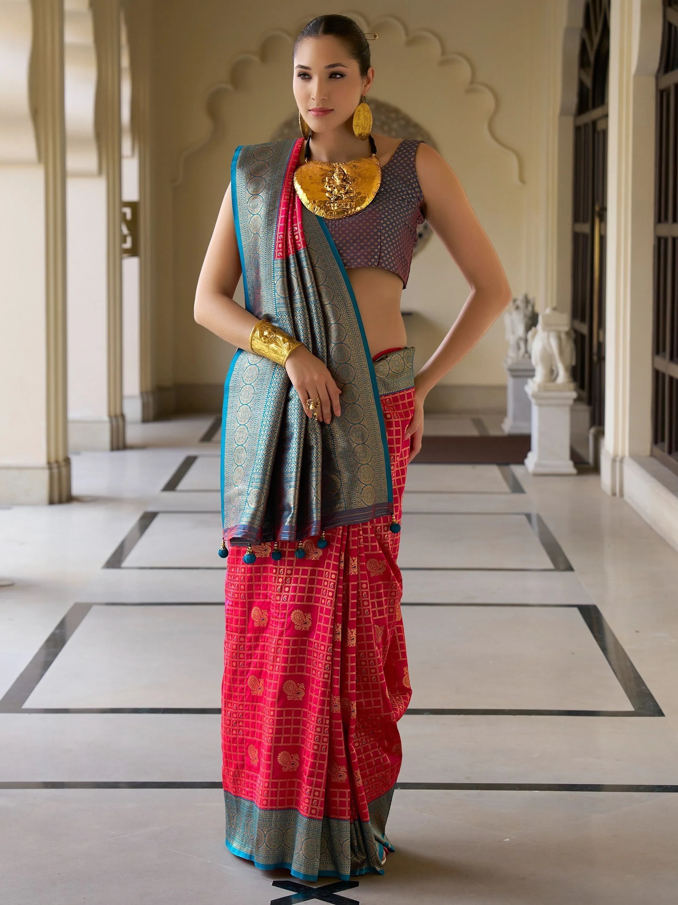 Lovely Pink Zari Weaving Banarasi Silk Traditional Saree With Blouse