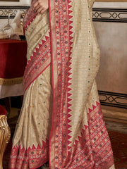 Sensual Beige Printed Silk Function Wear Saree With Blouse