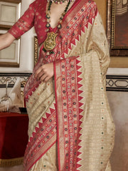 Sensual Beige Printed Silk Function Wear Saree With Blouse