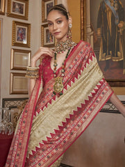 Sensual Beige Printed Silk Function Wear Saree With Blouse