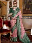 Beautiful Peach Printed Silk Festival Wear Saree With Blouse