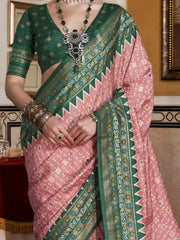 Beautiful Peach Printed Silk Festival Wear Saree With Blouse