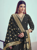Charming Black Embroidered Silk Event Wear Pant Suit With Dupatta