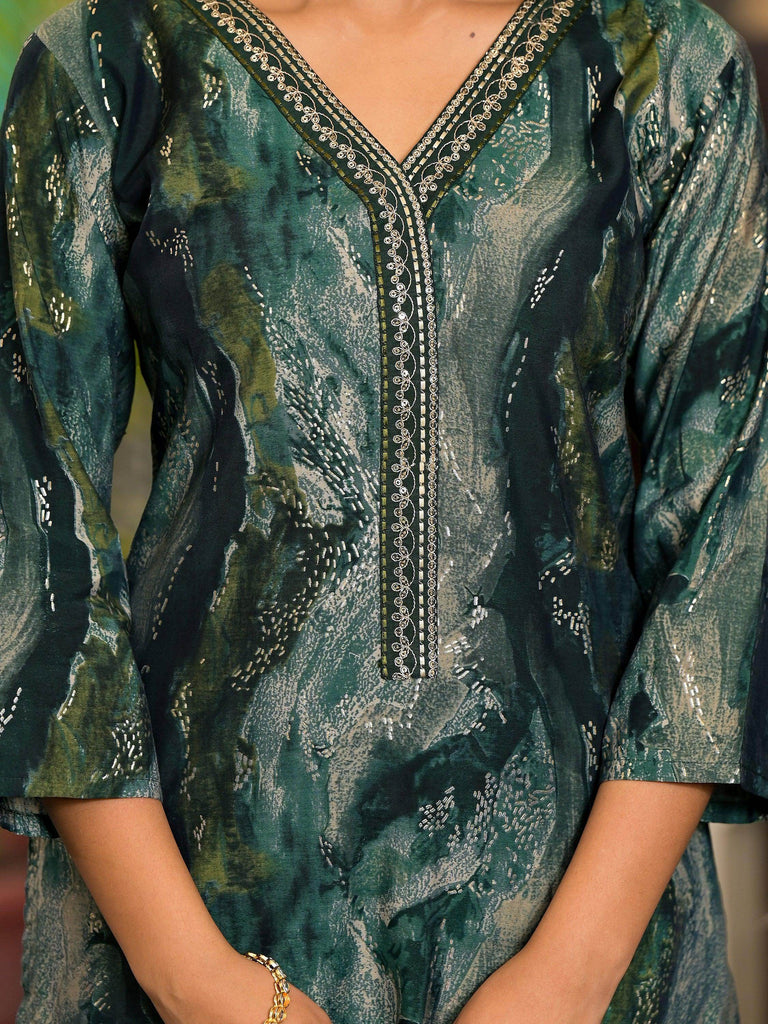 Wonderful Green Digital Printed Silk Festival Wear Pant Suit With Dupatta