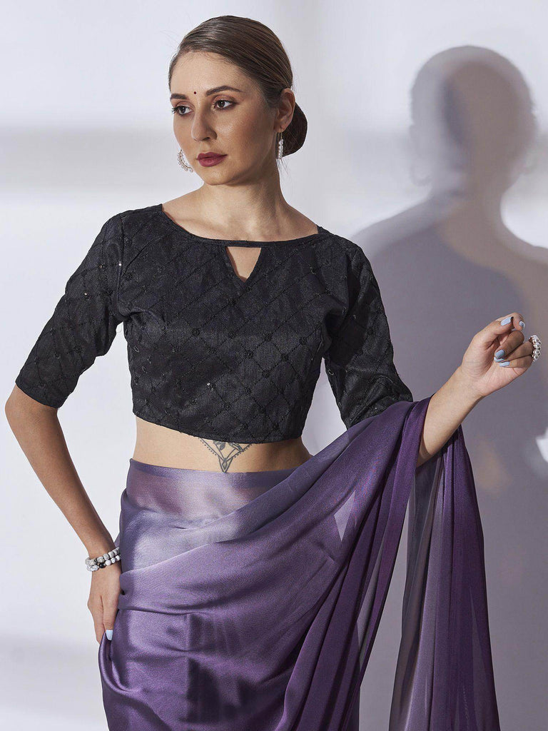 Enchanting Purple Chiffon Plain Party Wear Saree With Blouse