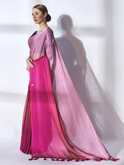 Awesome Pink Chiffon Reception Wear Plain Saree With Blouse