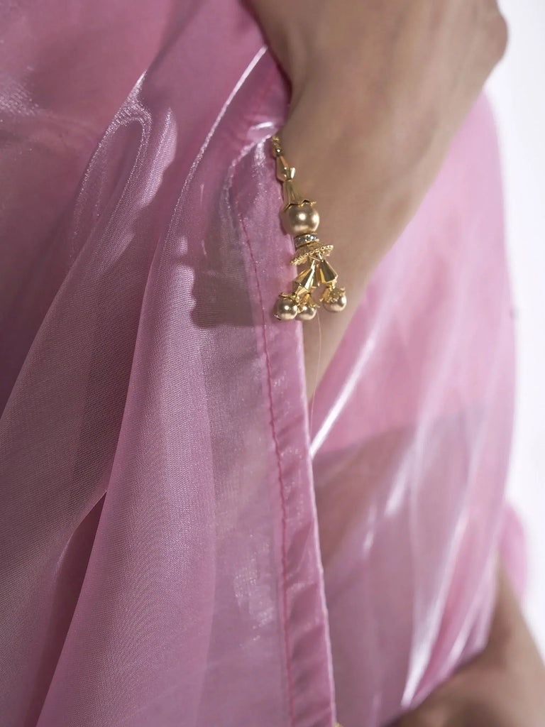 Captivating Pink Organza Reception Wear Plain Saree With Blouse