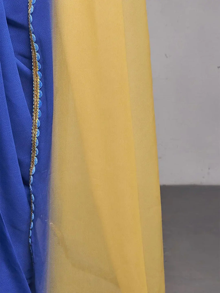 Stunning Yellow Georgette Reception Wear Plain Saree With Blouse