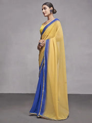 Stunning Yellow Georgette Reception Wear Plain Saree With Blouse