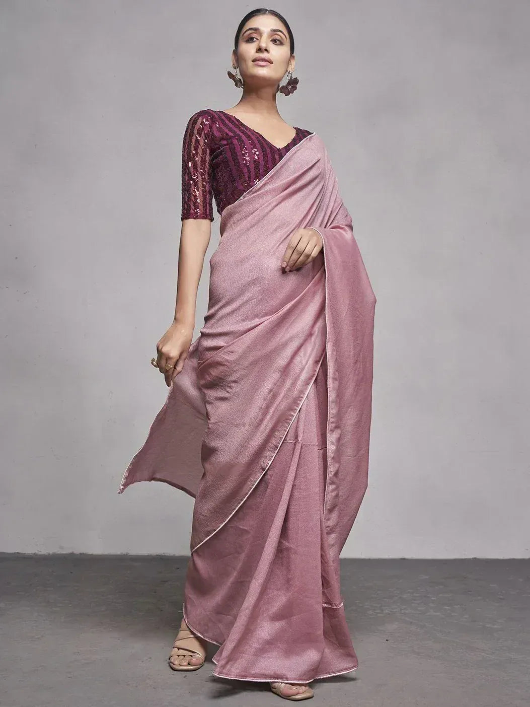 Pink saree with sequin blouse, Indian ethnic wear for women
