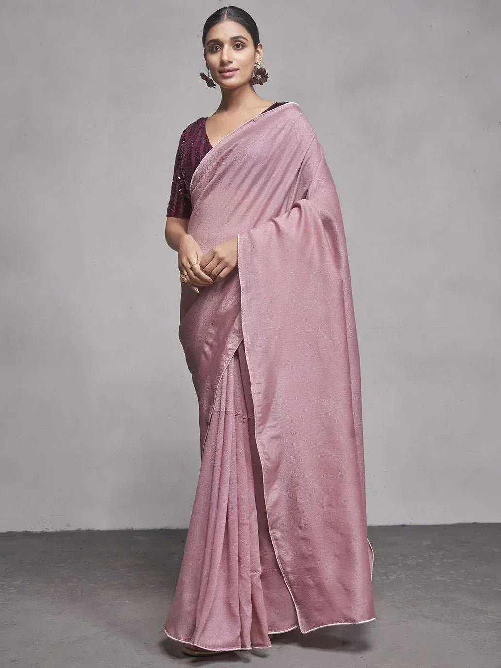 Dusty pink saree with sequined blouse, elegant Indian ethnic wear for women