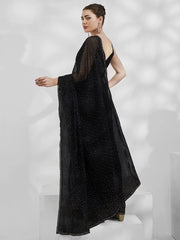 Great Black Swarovski Work Chiffon Reception Wear Saree With Blouse