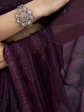 Spectacular Wine Swarovski Work Chiffon Designer Saree With Blouse