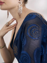 Alluring Blue Swarovski Work Jacquard Festival Wear Saree With Blouse