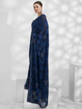 Alluring Blue Swarovski Work Jacquard Festival Wear Saree With Blouse