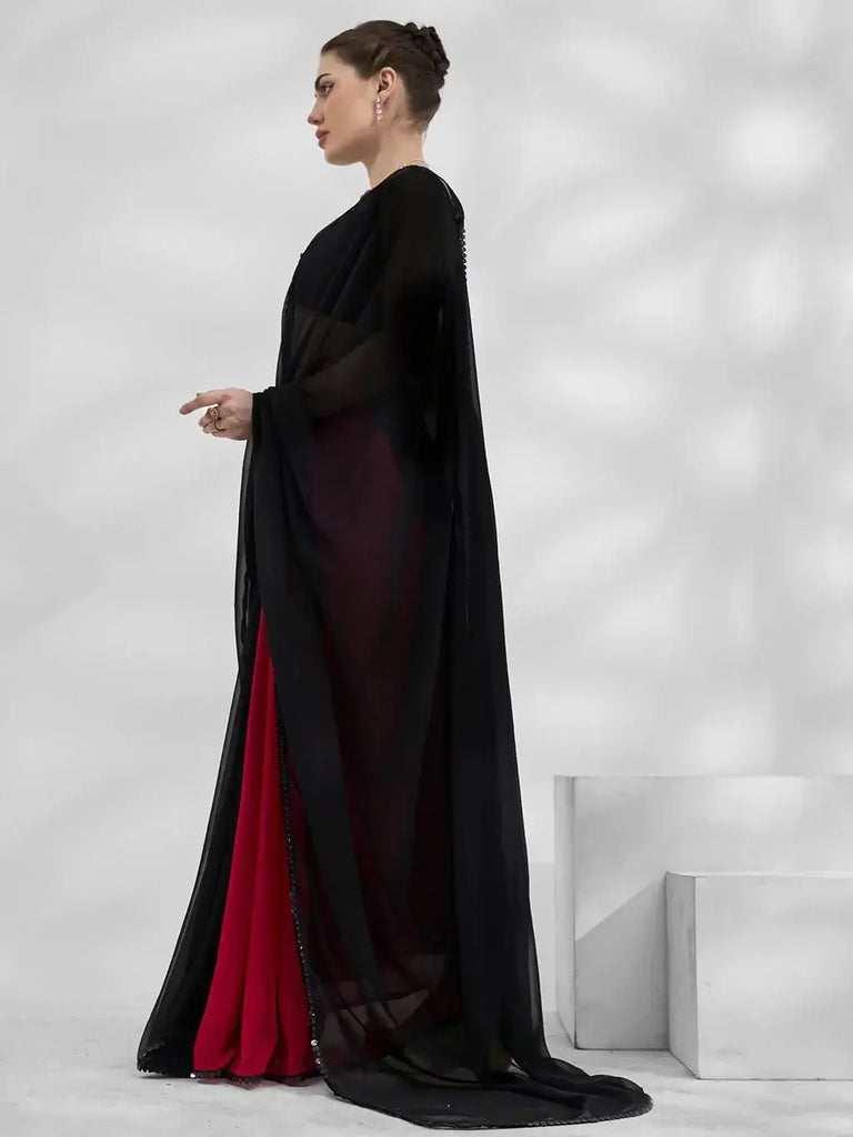 Gorgeous Black Georgette Cocktail Party Wear Plain Saree With Blouse
