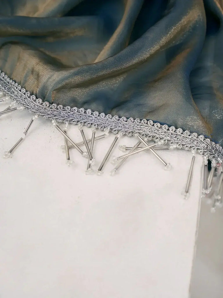Charming Steel Blue Organza Function Wear Plain Saree With Blouse