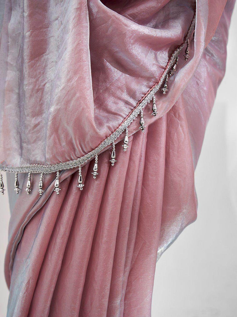 Precious Peach Organza Festival Wear Plain Saree With Blouse