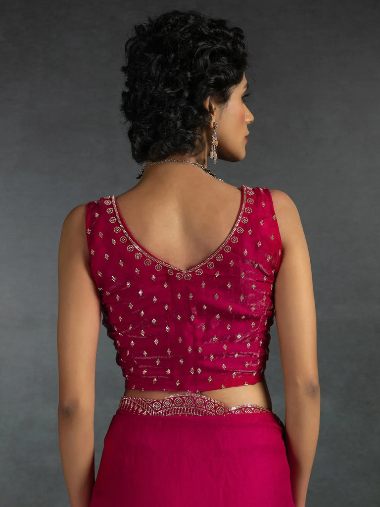 Amazing Rani Pink Border Work Satin Festival Wear Saree With Blouse