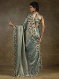 Captivating Blue Jarkan Work Satin Bollywood Saree With Blouse