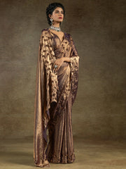 Attractive Rose Gold Jarkan Work Satin Party Wear Saree With Blouse