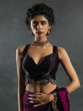 Beautiful Wine Border Work Satin Party Wear Saree With Blouse
