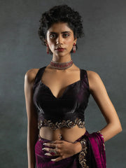 Beautiful Wine Border Work Satin Party Wear Saree With Blouse