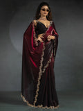 Astonishing Maroon Shaded Satin Party Wear Saree With Blouse
