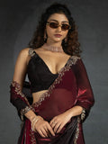 Astonishing Maroon Shaded Satin Party Wear Saree With Blouse