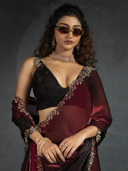 Astonishing Maroon Shaded Satin Party Wear Saree With Blouse